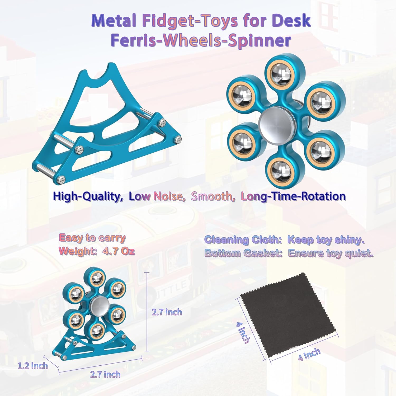 Desk Toys for Fidget Ferris-Wheel Spinner: 4mins Metal Cool-Gadgets Kinetic-EDC-Toy, Cool-Stuff for Kid Children Teen Adult, ADHD Tools Stress Relief Gift for Office Home School Men Woman Christmas