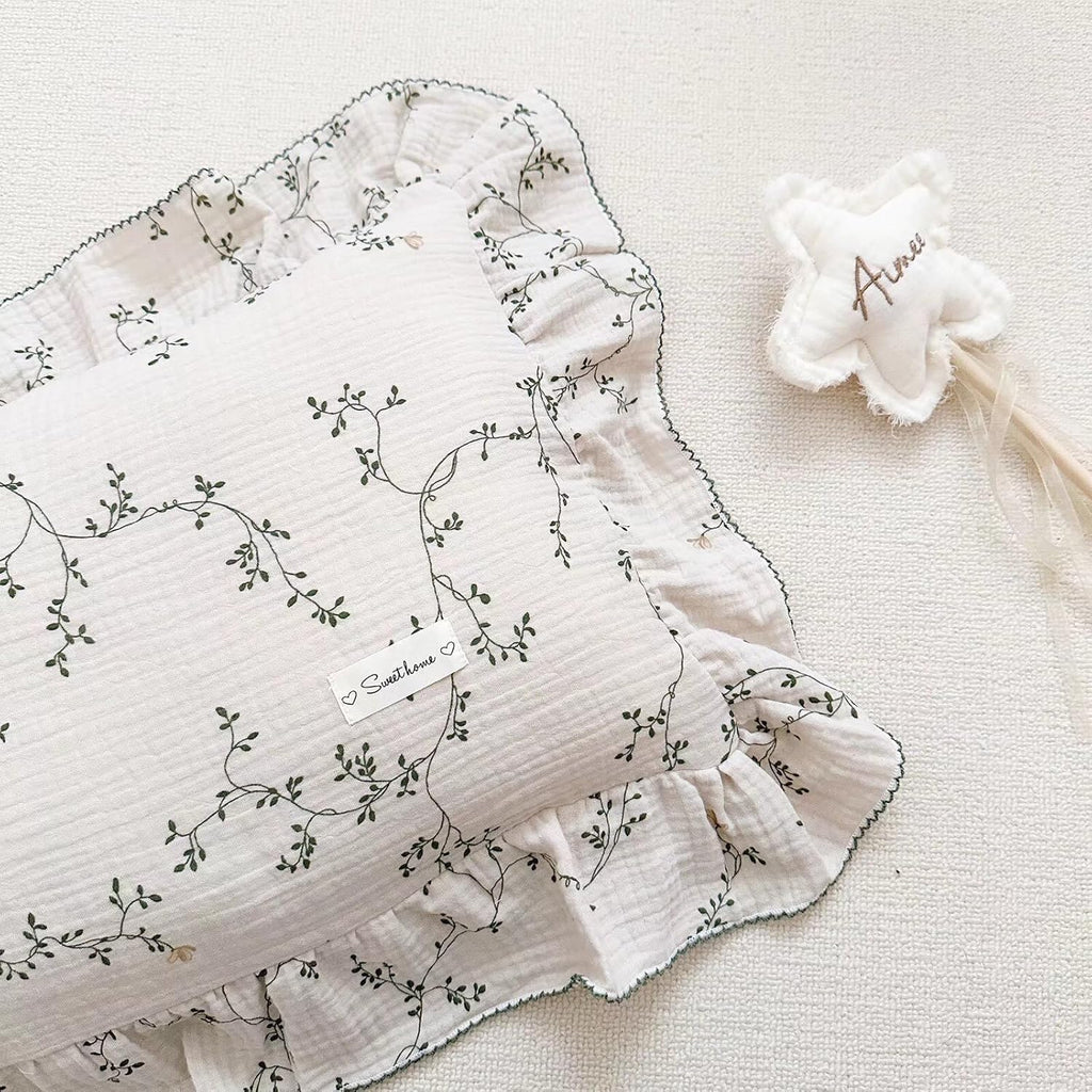 BuLuTu Muslin Toddler Pillowcase Boys Girls Shabby Chic Floral Design Pillow Cases 100% Cotton Gauze Pillow Covers with Envelope Closure,Soft Breathable,Vine Pattern,14"x20"