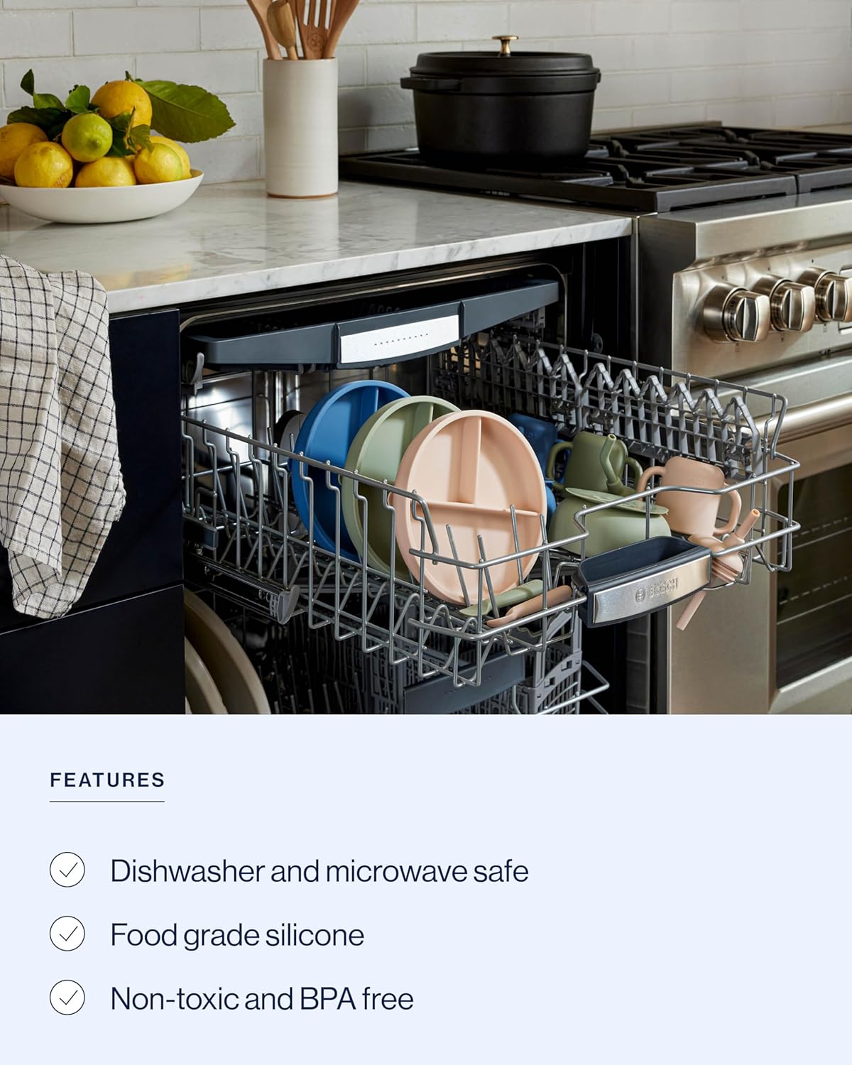 Lalo Suction Plates - 2 Pack, 100% Silicone Non-Toxic BPA-Free Baby Plates with Suction Base To Prevent Accidental Tip-Overs - Suction Plates for Toddlers With Three Divided Sections - Sage