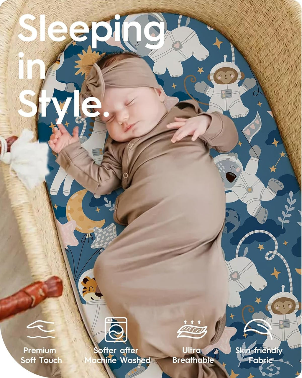 Bassinet Sheets for Baby Boy Girl, TotBasic Buttery Soft Universal Bassinet Fitted Sheet, Compatible with Halo, Mika Micky, Baby Delight, Dream On Me, Maxi COSI & More Bassinet Mattress