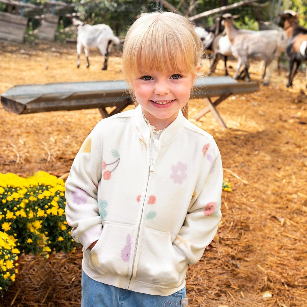 DAVE & BELLA Kids Printed Polar Fleece Jacket Toddler Baby Boys Girls Zip Up Long Sleeve Spring Fall Warm Outerwear Coat