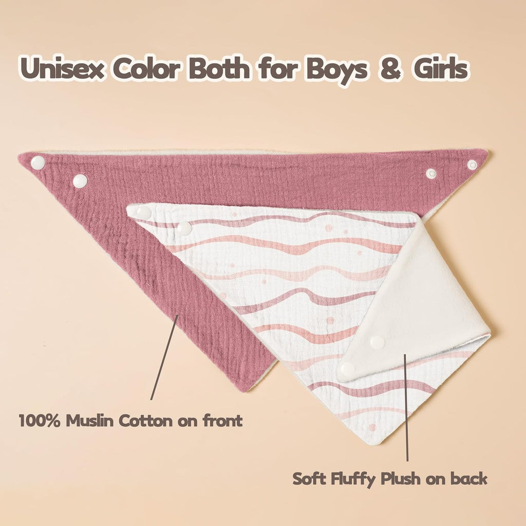 Susurration Muslin Baby Bibs 10Pack Bandana Drool Bibs Soft Adjustable Newborn for Unisex Girls & Boys (Pink Stars)