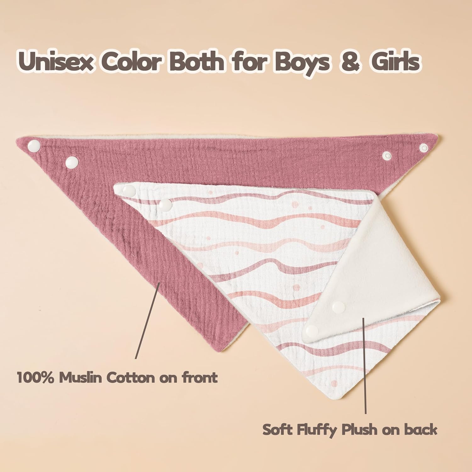 Susurration Muslin Baby Bibs 10Pack Bandana Drool Bibs Soft Adjustable Newborn for Unisex Girls & Boys (Pink Stars)