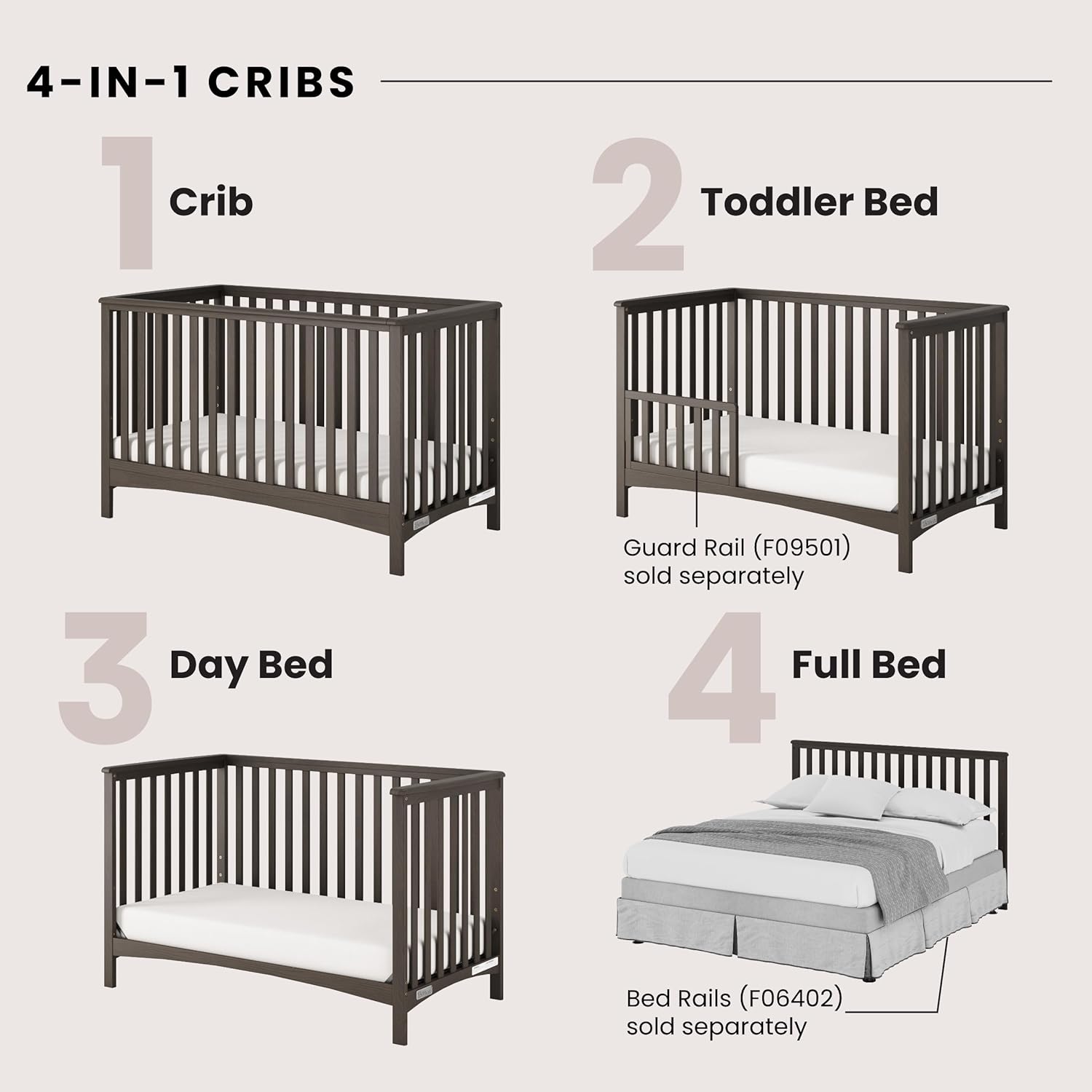 Child Craft London 4-in-1 Convertible Crib, Baby Crib Converts to Day Bed, Toddler Bed and Full-Size Bed, 3 Adjustable Mattress Positions, Non-Toxic, Baby Safe Finish (Dapper Gray)