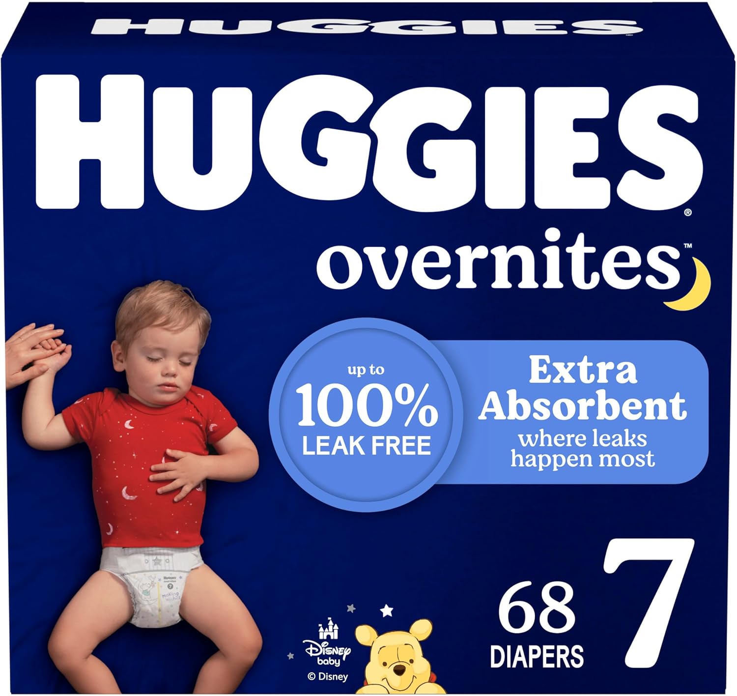 Huggies Size 7 Overnites Baby Diapers: Overnight Diapers, Size 7 (41+ lbs), 68 Ct (2 Packs of 34), Packaging May Vary