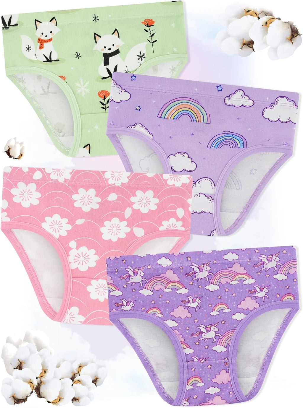 Girls' Underwear,Soft Cotton Tagless Panties for Toddlers' & Little Kids' Comfort,Breathable Briefs,8-Pack