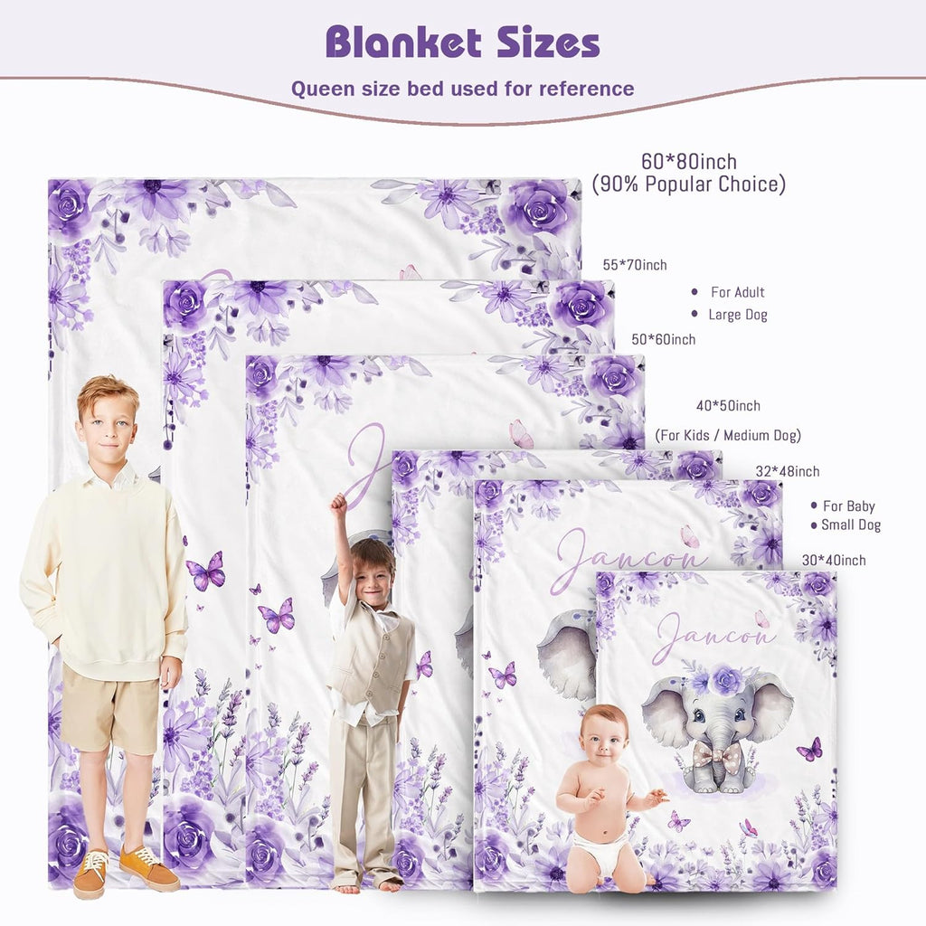 Custom Baby Blanket with Name Personalized Baby Name Blankets for Girls Customized Elephant Blanket for Baby Shower Birthday Christmas Newborn Gifts