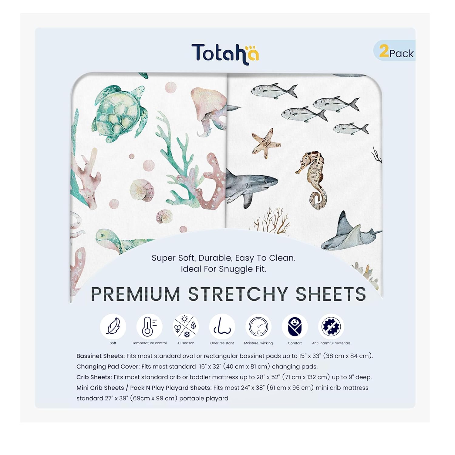 TotAha Changing Pad Cover, Buttery Soft Diaper Changing Pad Covers for Girls Boys, Super Stretchy Jersey Knit Changing Table Covers, 5'' Deep Pocket, 2 Pack