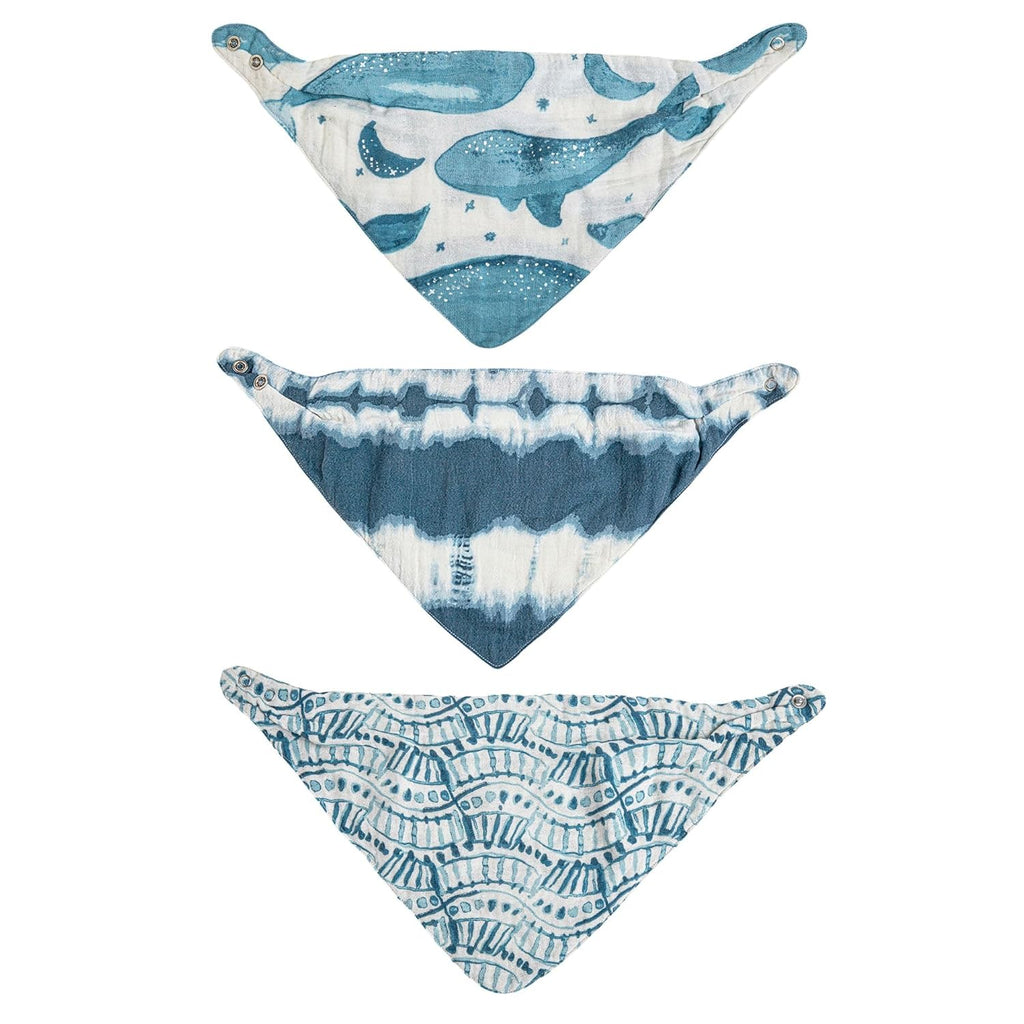 Crane Baby Soft Muslin Baby Bib Set, Adjustable and Absorbent Bandana Style Bibs for Boys and Girls, Whale, 3 Piece, 18.5” x 9”