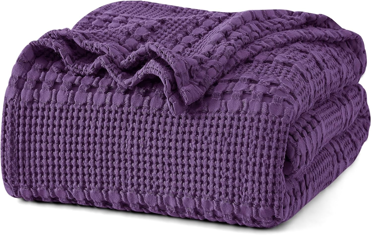 PHF 100% Cotton Waffle Weave Blanket King Size, Soft Lightweight Breathable Cozy Summer Blankets for Bed, Luxury Aesthetic Woven Bedding for Home Decor, 108"x90", Grape Purple