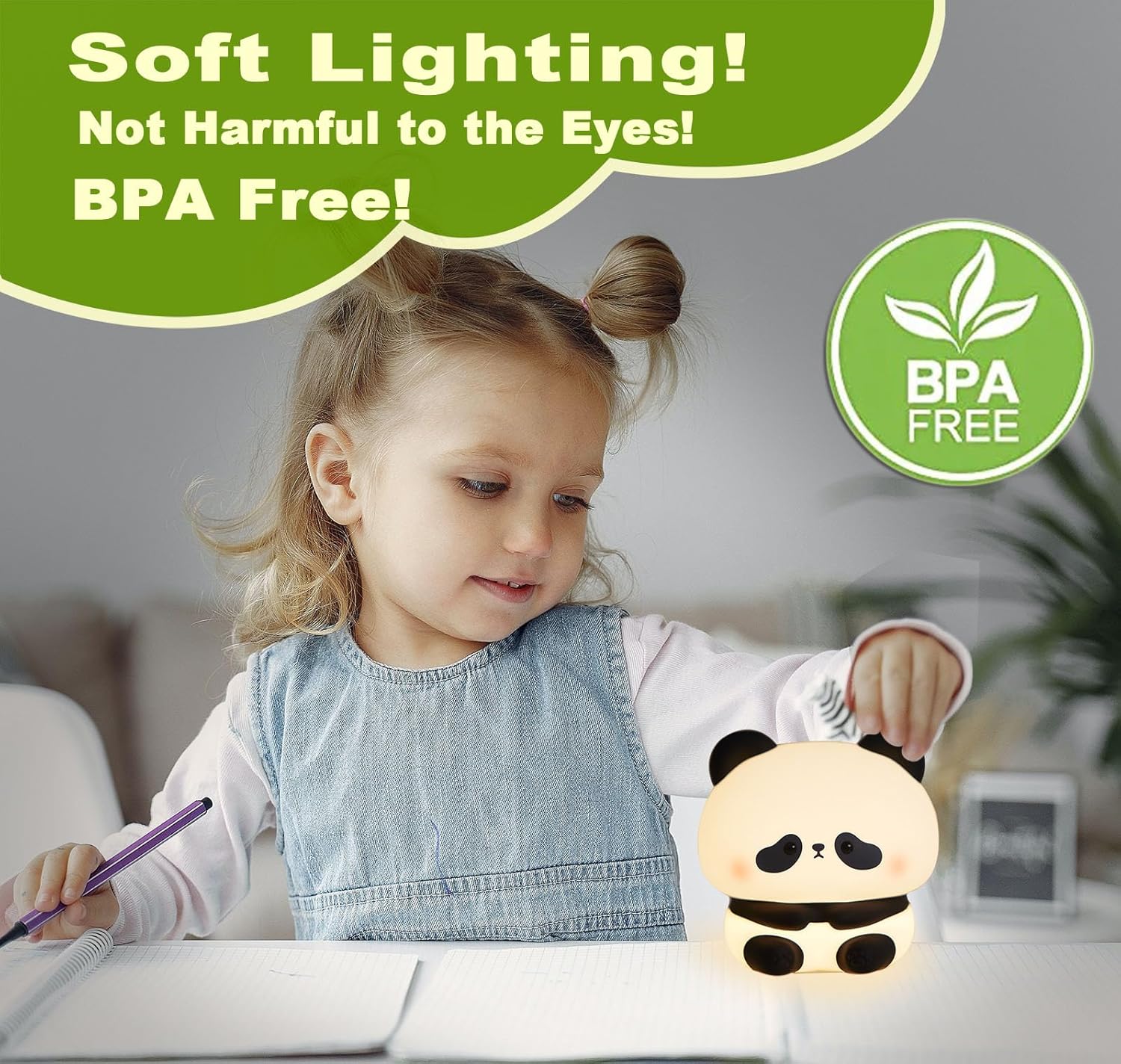 DREAMING MY DREAM Panda Night Light,LED Squishy Panda Novelty Lamp,3 Level Dimmable Nursery Nightlight, Rechargeable Touch Lamp for Breastfeeding Toddler Baby Kids Decor,Cool Gifts