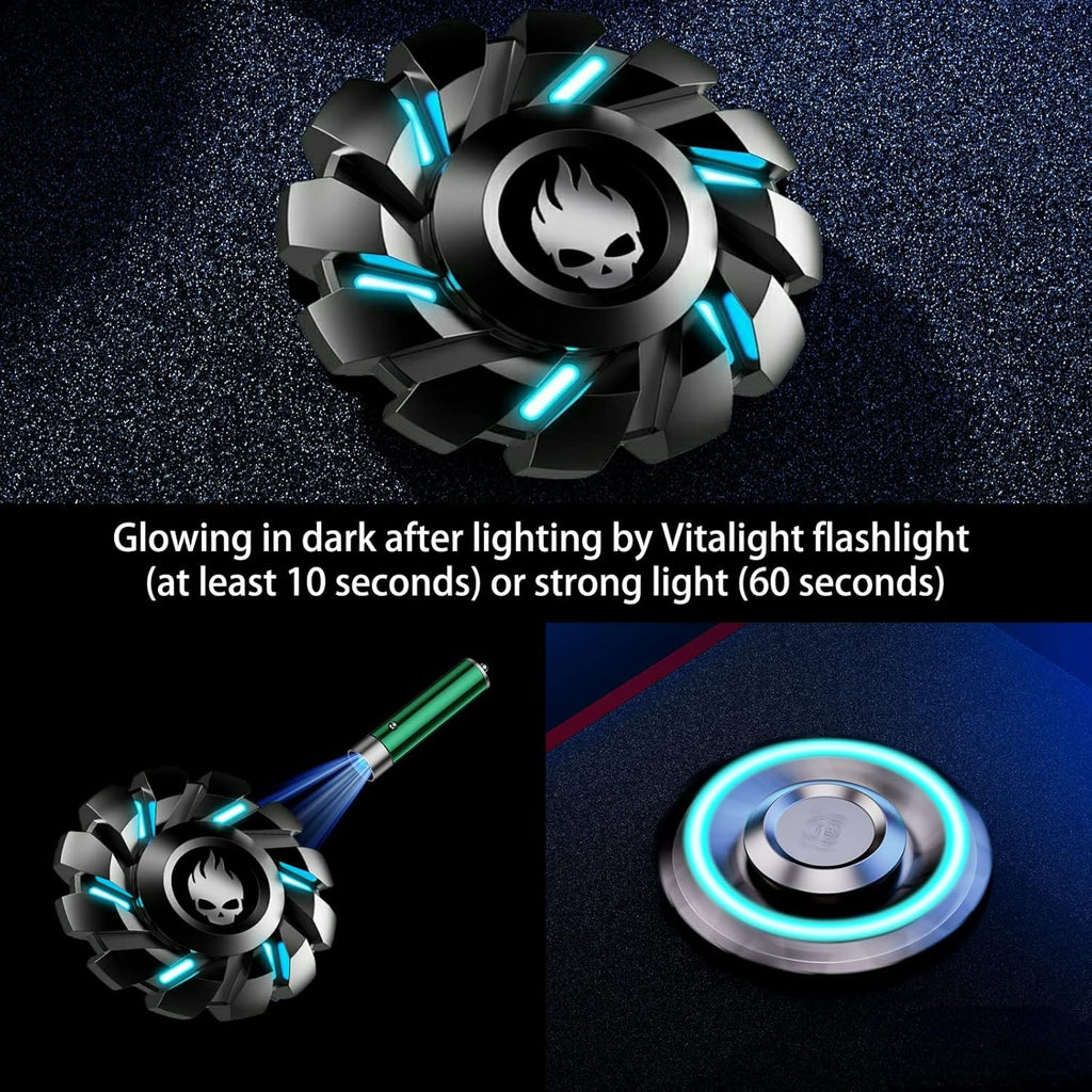 Black Gear Fidget Spinner, Colorful Glow in The Dark, High Speed and Silence, Cool Metal Mechanical Gear Shape Design with Skull Symbol, Anti-Anxiety and Stress Release for Kids and Adults
