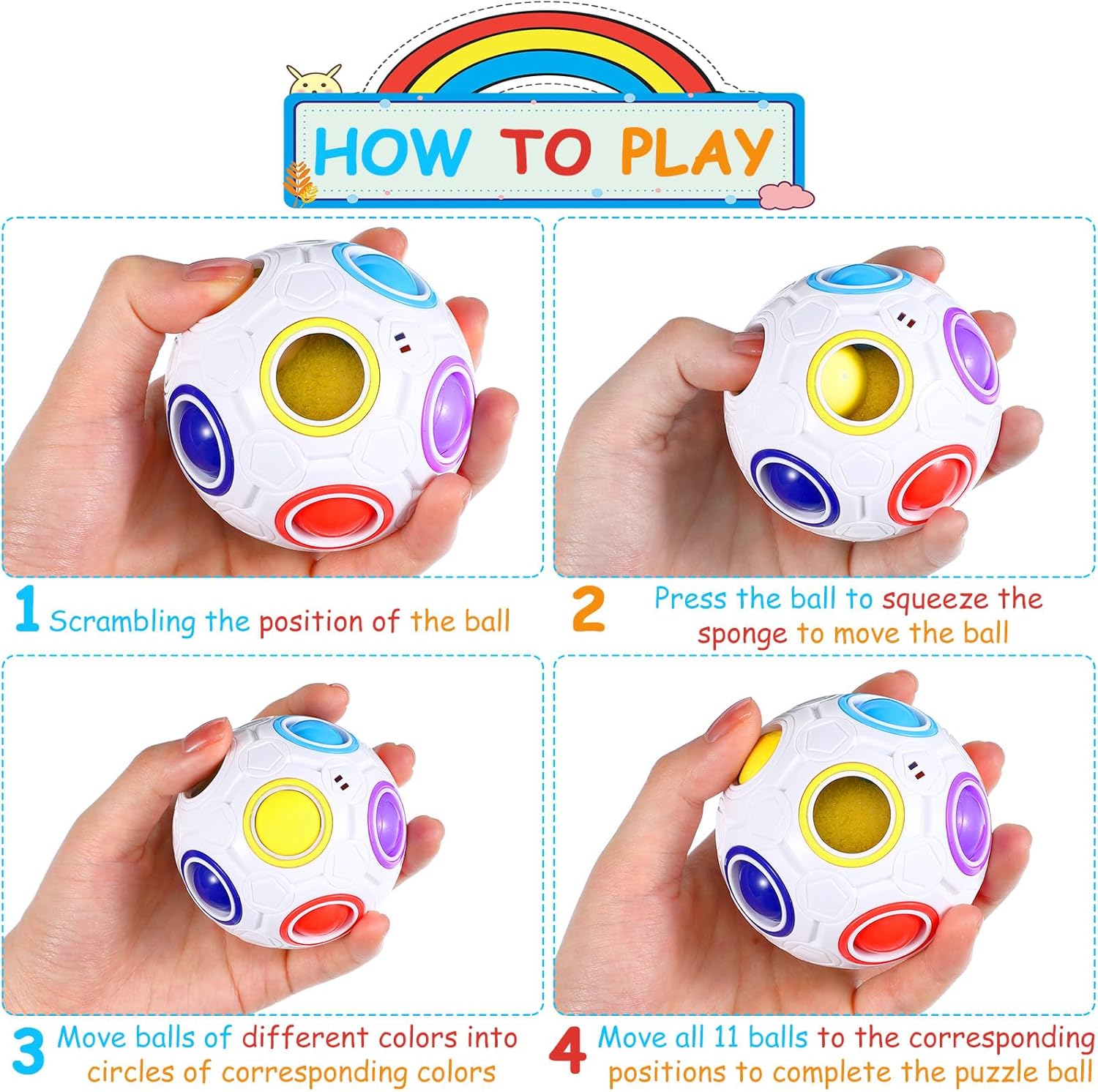 18 Pack Rainbow Puzzle Ball Magic Rainbow Ball with 3 Pack Pouches Fidget Toy Ball for Kids Speed Cube Ball Funny Stress Reliever Ball Christmas Stocking Stuffers for Kids Teen and Adults