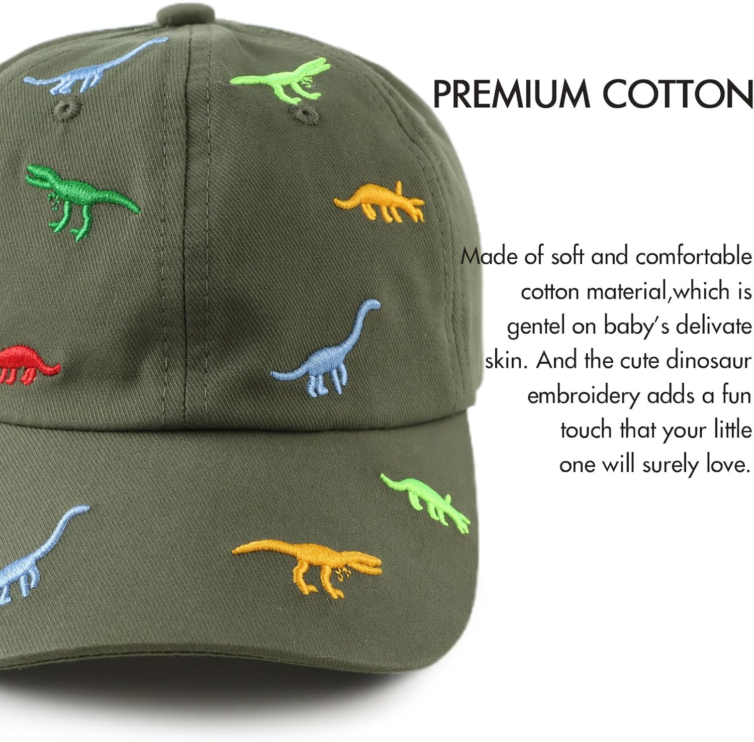 JANGANNSA Dinosaur Boys Girls Caps Embroidery Baby Baseball Caps Cotton Infant Toddler Kids Hat Spring Summer Autumn 2-6Y