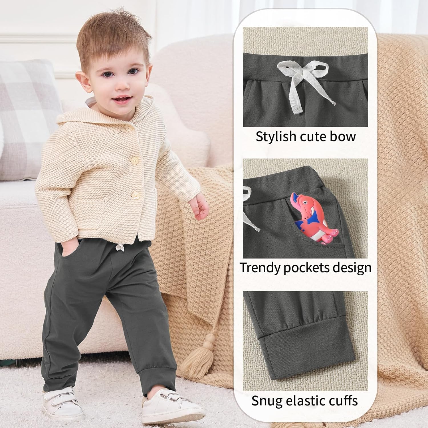 DREAM BUS Pack of 3 Toddler Jogger Pants with Pocket Toddler Boy Sweatpants Baby Boy Pants Infant Newborn Leggings