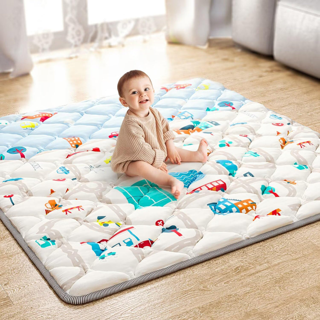 Premium Foam Baby Play Mat 50x50 Playpen Mat Thicker Cushioned Crawling Mat Waterproof Baby Floor Play Mat Non-Slip Activity Mat for Baby and Toddlers Infants Play & Tummy Time(50x50, Car)