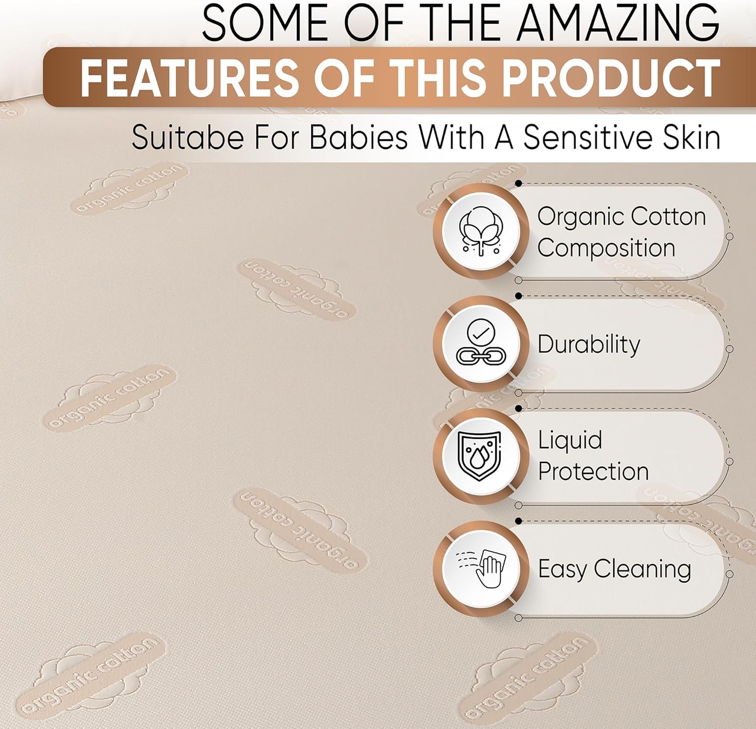 Crib Organic Mattress Protector Pad - Certified Organic Cotton Waterproof Breathable Mattress Pad Cover - 200 GSM Comfort - Deep Pocket - Fitted Comfort