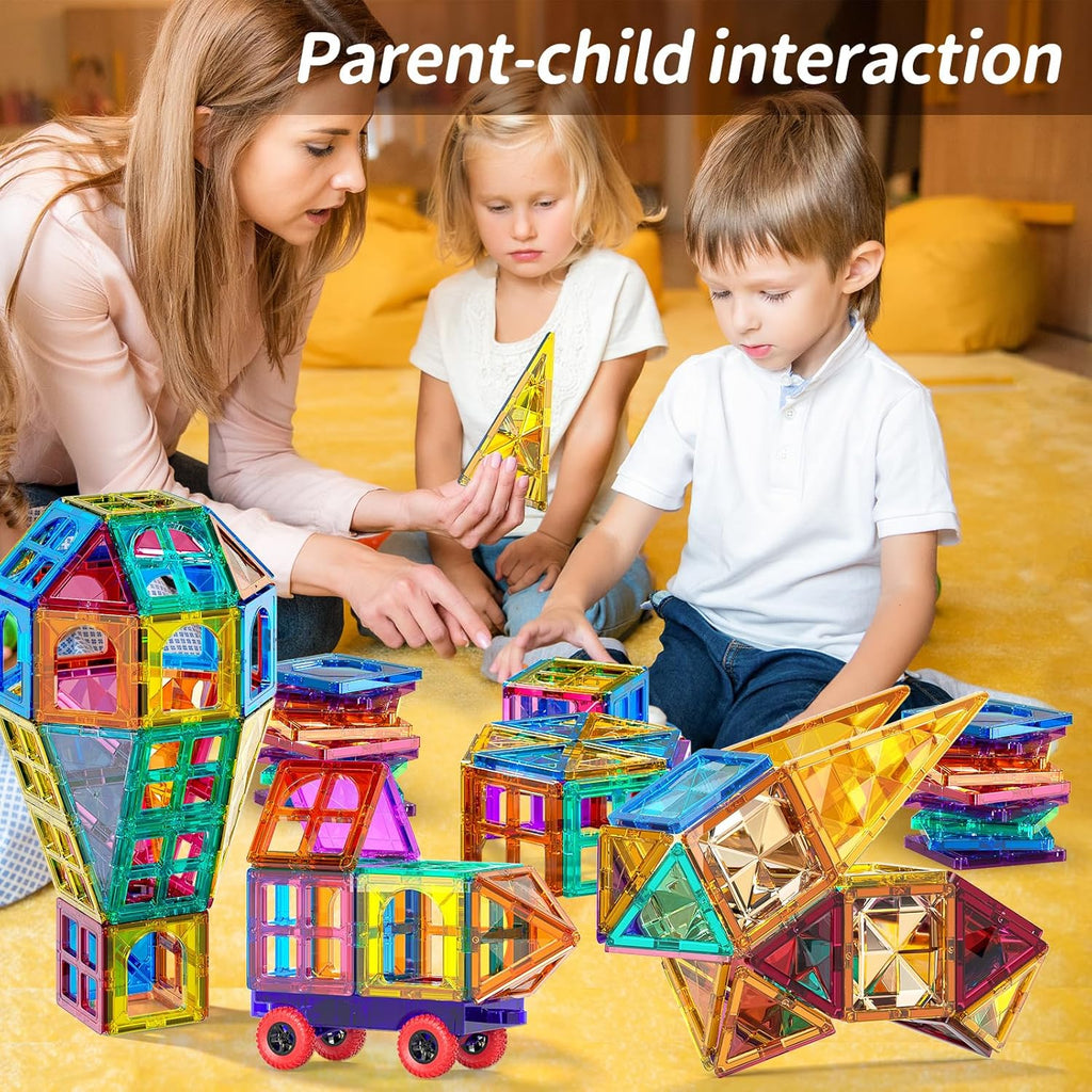 TEMI Magnetic Tiles,Building Blocks, Magnets Building Set, Learning and Education Toys Christmas Toy Gift for Ages 3 4 5 6 7 8+ Year Old Toddler Kids Boys and Girls (Magnetic Tiles-150pcs)