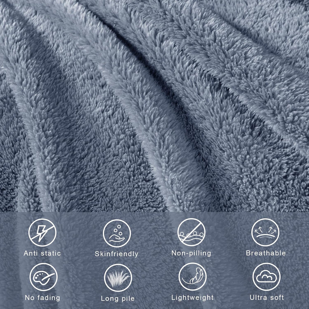 Exclusivo Mezcla Soft Fleece Throw Blanket for Couch, Super Soft Velvet Plush Bed Blanket, Fuzzy Cozy and Warm for All Seasons, 50x60 Inches, Stone Blue