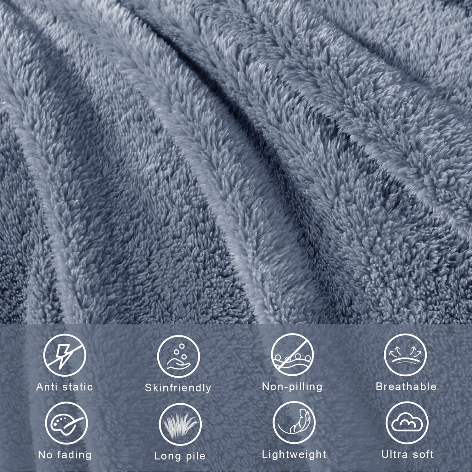 Exclusivo Mezcla Queen Size Flannel Fleece Blanket, Super Soft Velvet Plush Bed Blanket, Fuzzy Cozy and Warm for All Seasons, 90x90 Inches, Stone Blue