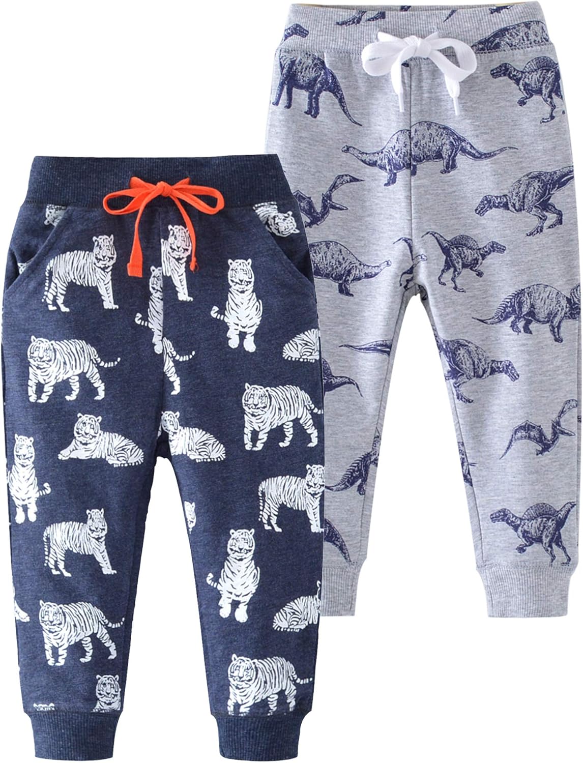 HUAER& Baby Boy's Jogger Pants Dinosaur Car Drawstring Elastic Sweatpants