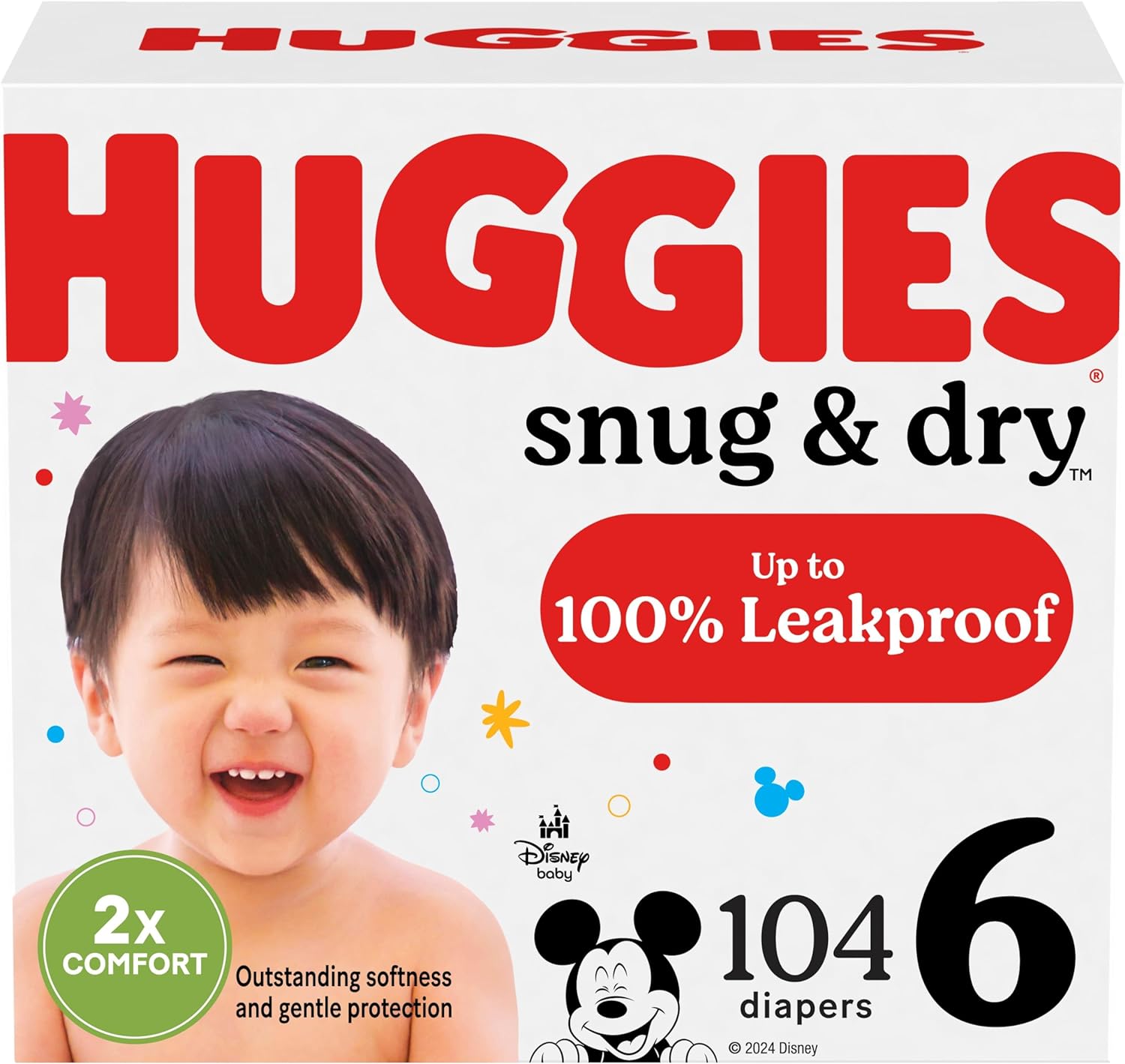 Huggies Size 6 Diapers, Snug & Dry Baby Diapers, Size 6 (35+ lbs), 104 Count, Packaging May Vary