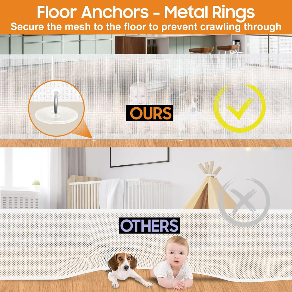 Retractable Baby Gates - 200" Extra Wide Retractable Dog Gate, 42" Extra Tall Mesh Gate Pet Gate with Support Rods, Long Child Safety Gate for Stairs Doorways Indoor Outdoor Large Openings - White