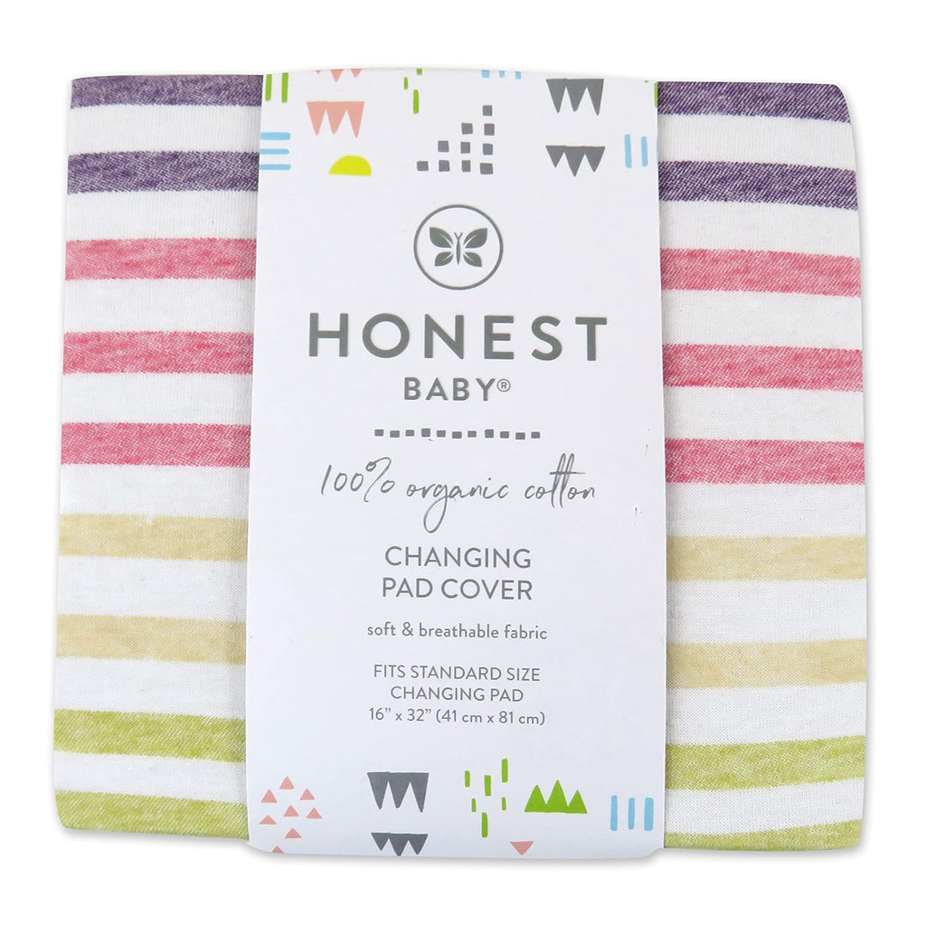 HonestBaby Girls Organic Cotton Changing Pad Cover, Rainbow Stripe, One Size
