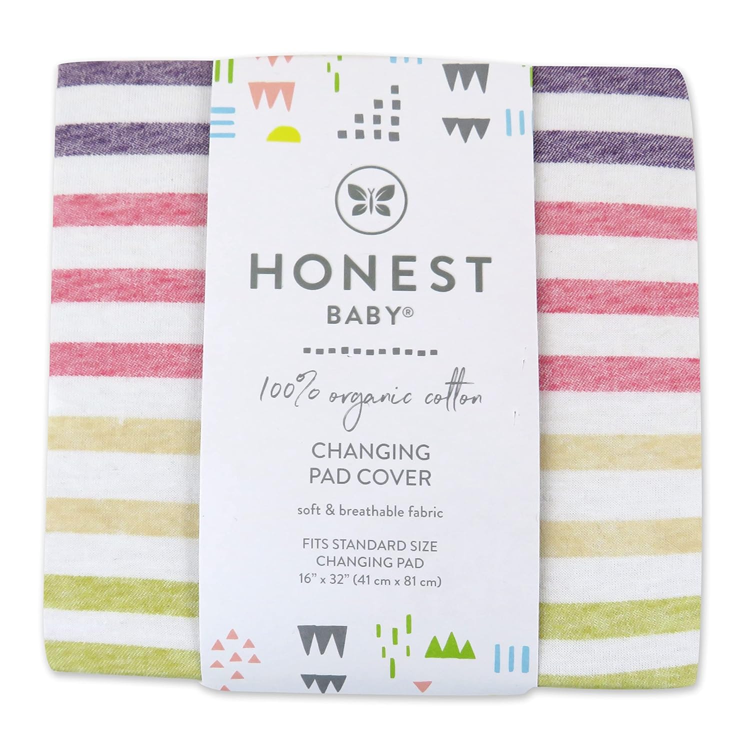 HonestBaby Girls Organic Cotton Changing Pad Cover, Rainbow Stripe, One Size