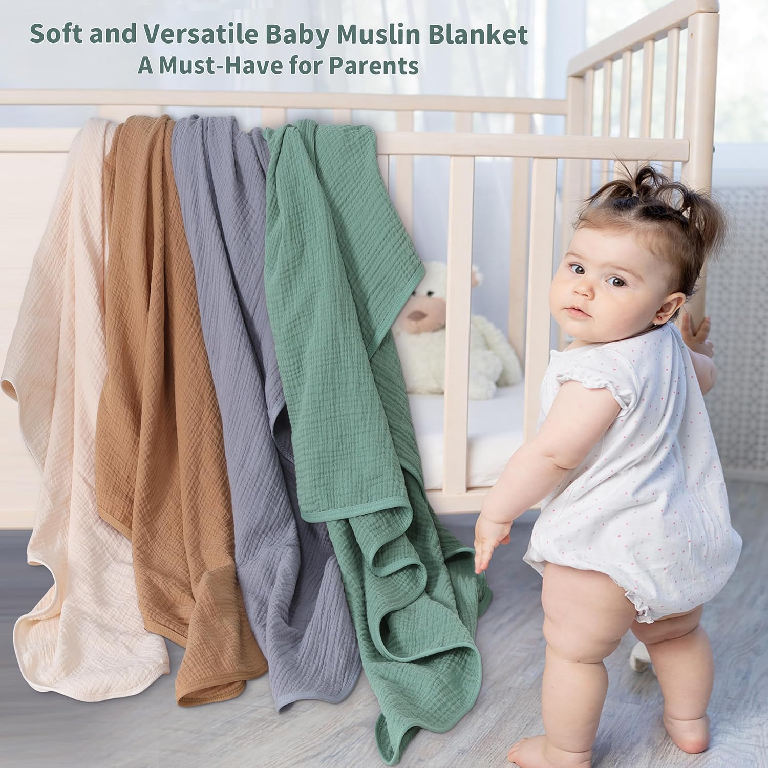 Muslin Swaddle Blankets for Newborn, 2 Pack Breathable Soft Receiving Blanket, Large 41 x 41 inches Swaddle Wrap Burping Clothes, Essentials Infant Shower Items. (Beige & Coffee)