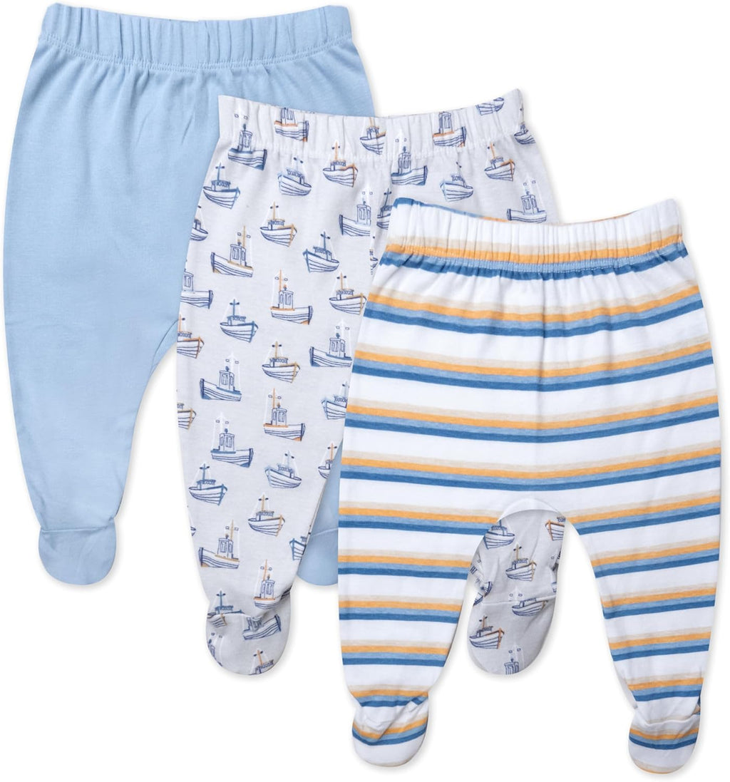 HonestBaby 3-pack Footed Pants Roomy Fit Pull on Bottoms 100% Organic Cotton for Infant Baby Boys, Girls, Unisex