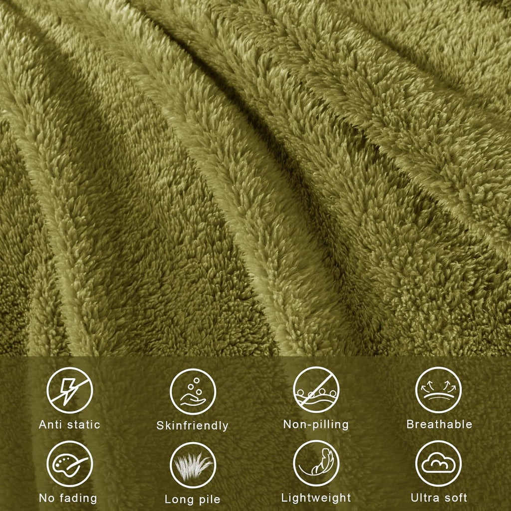 Exclusivo Mezcla King Size Flannel Fleece Blanket, Super Soft Velvet Plush Bed Blanket, Fuzzy Cozy and Warm for All Seasons, 90x104 Inches, Olive Green