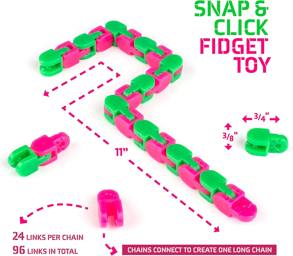 Neliblu Wacky Tracks Snap and Click Fidget Toys for Sensory Kids - ADHD, Autism, Stress Relief Therapy - Keeps Fingers Busy and Minds Focused - Snake Puzzles, Assorted Colors (Pack of 4)