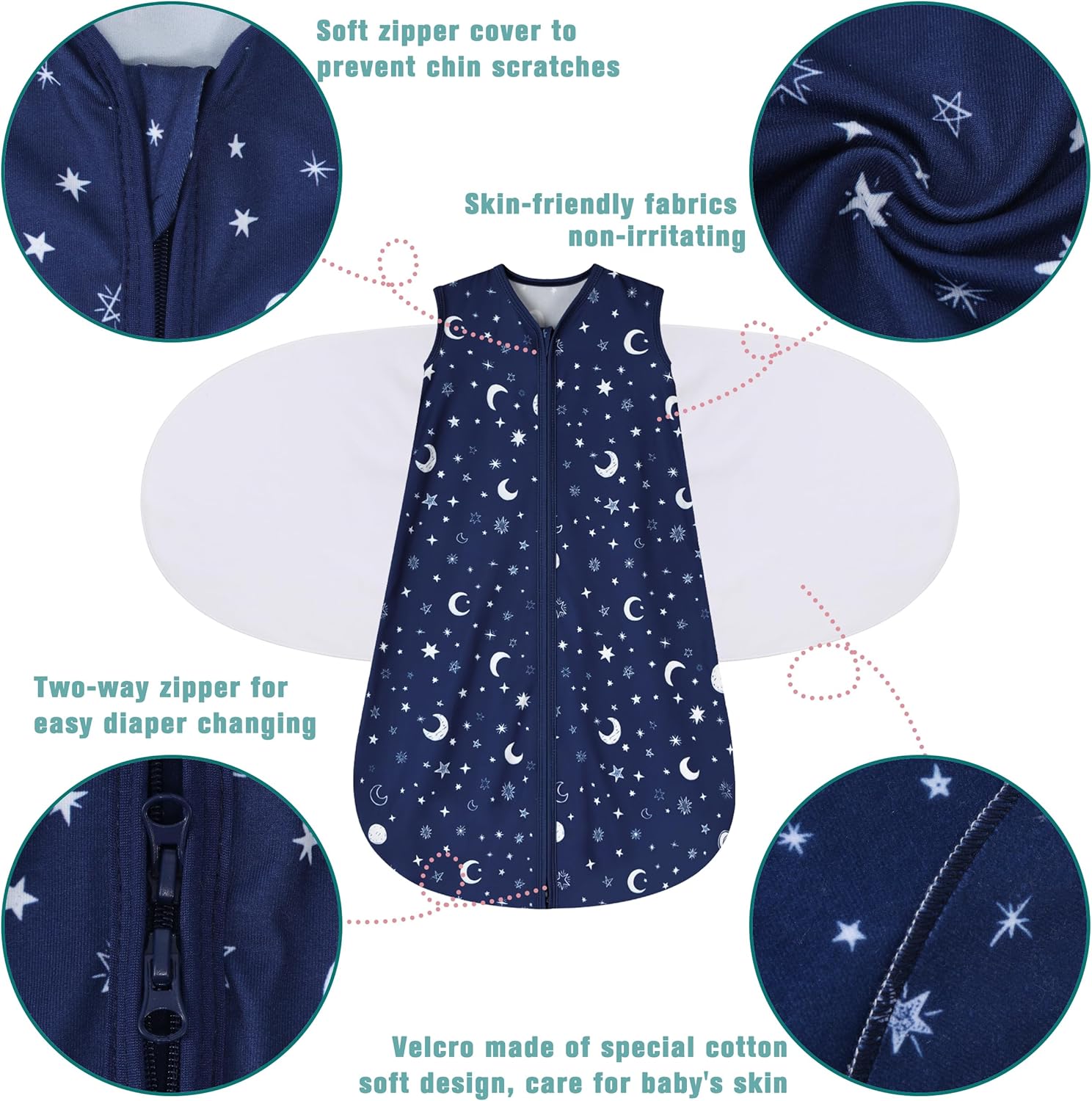 Newborn Sleep Sack Baby Swaddle,Swaddle me 6-12 Month,3-Way Adjustable Wearable Blanket,100% Rayon Cotton Swaddling Sleeping Bag，TOG 0.5 (Starry Sky, 6-12 Months)