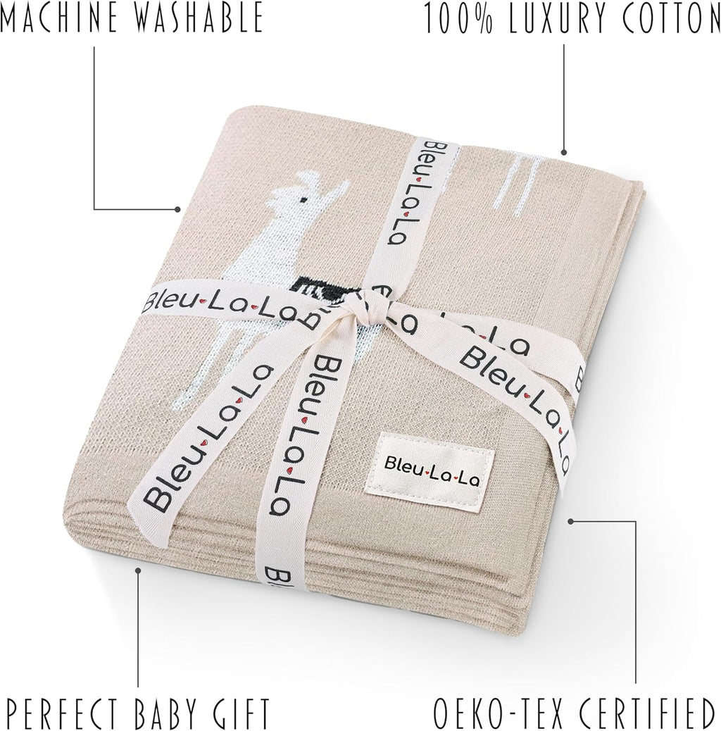 Unisex Cozy Receiving Swaddle Cuddle Stroller Crib Stroller 100% Fine Loomed Cotton Blanket - Quilt Blanket for Newborns, Infants Toddler, Boys and Girls (Llama - Cream)