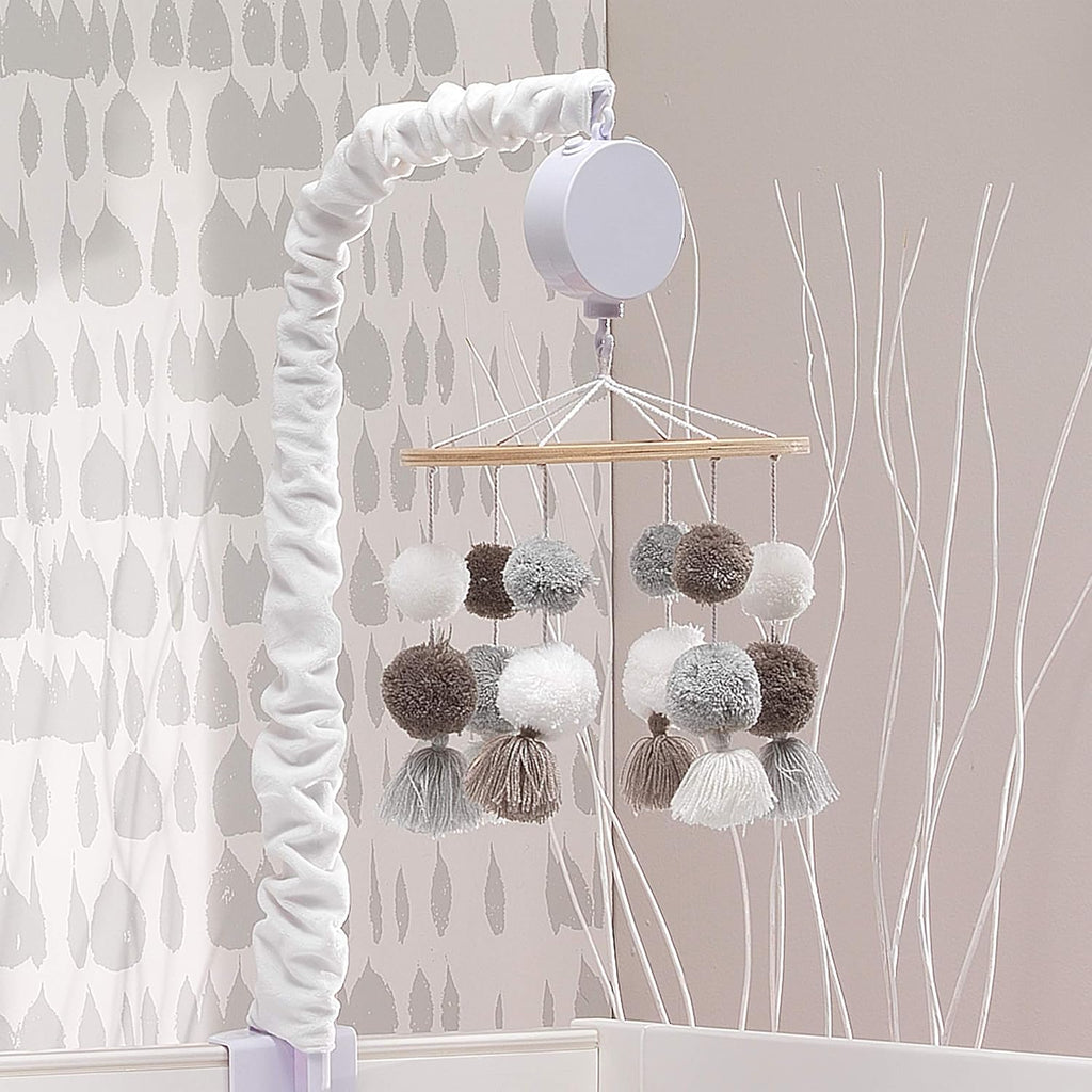 Lambs & Ivy Signature Pom Pom Musical Baby Crib Mobile - White/Gray