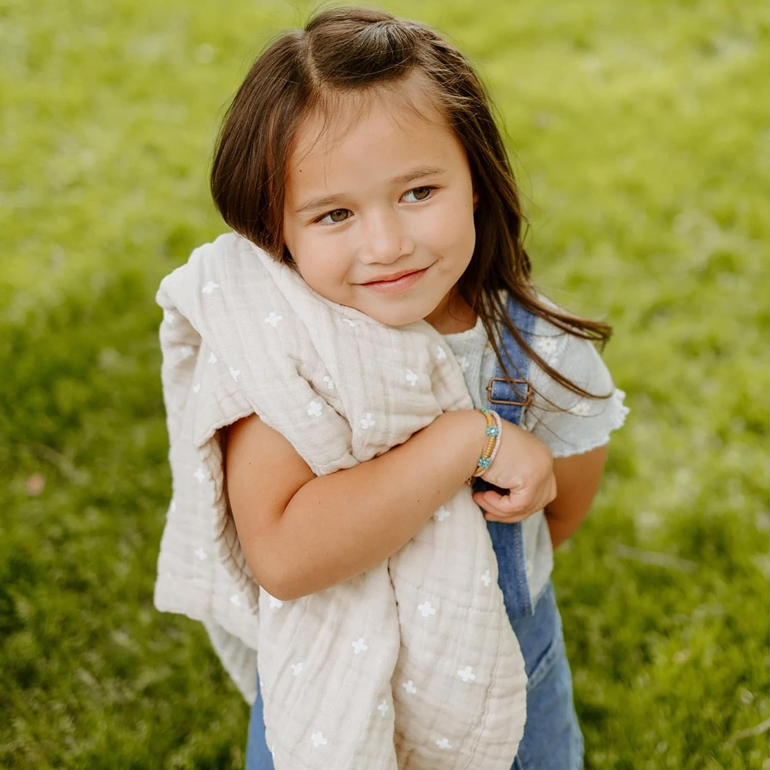 Little Unicorn Newborn Receiving Quilt | Ultra- Soft, Multi-Layered Muslin Fabric | Gift for Newborns & on-The-go (Taupe Cross)