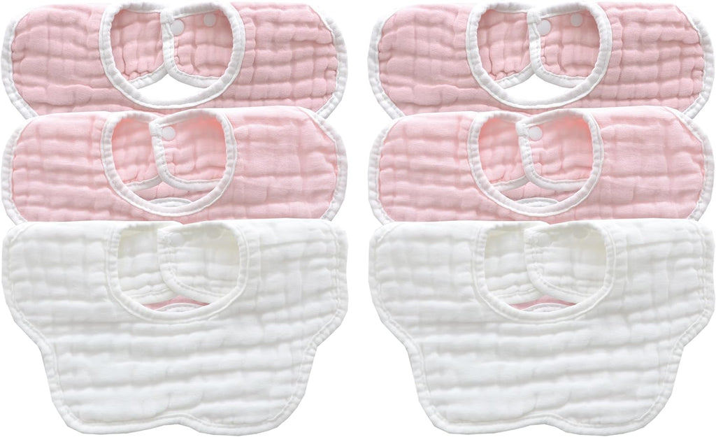 MUKIN Baby Drooling Towel, Snap Bibs, Muslin Bibs, 6 Pack, Adjustable, Soft Cotton