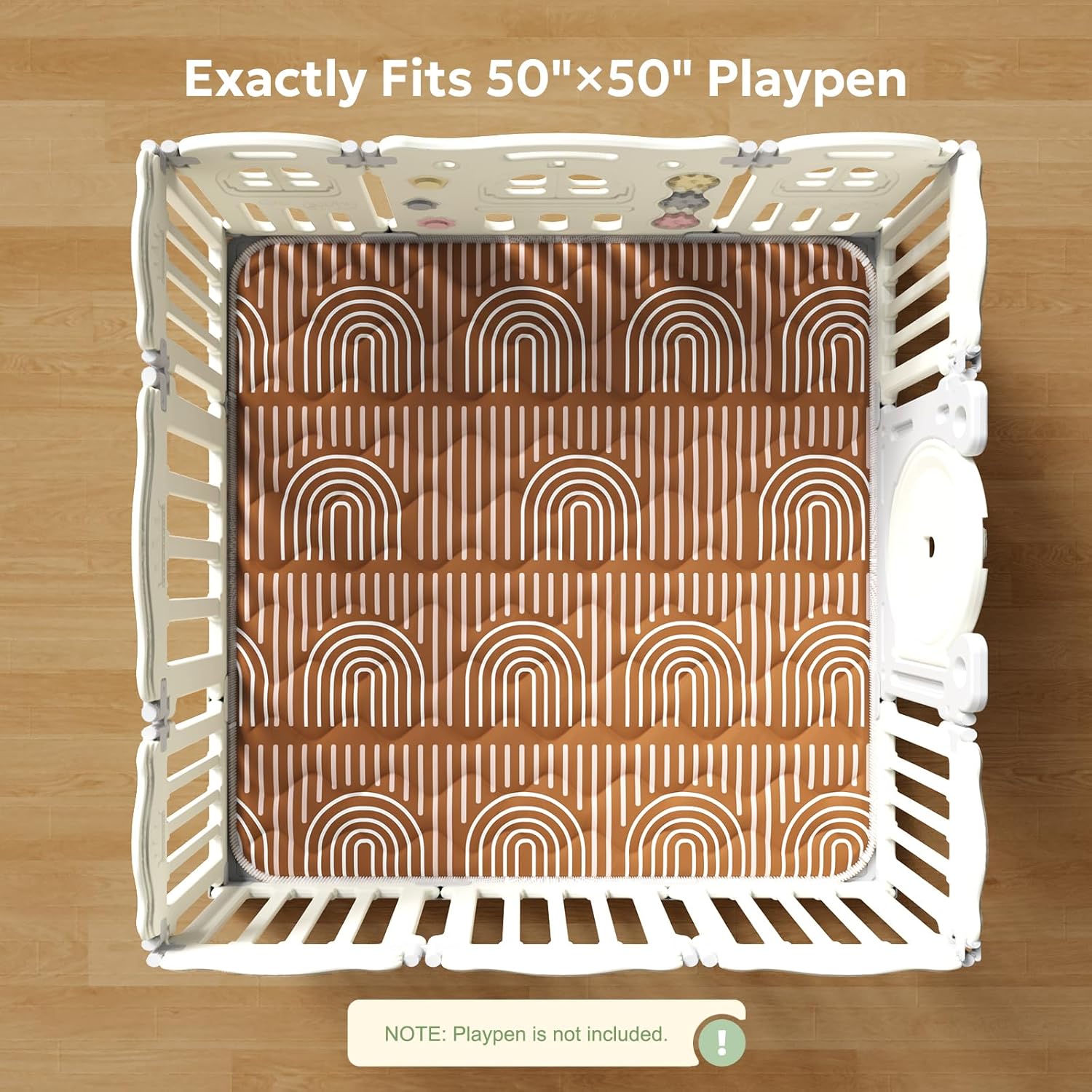 Soft Thicker Baby Mat for Floor 50"x50", Non-Slip Baby Play Mat, Easy to Clean 50x50 Playpen Mat, Portable Playmat, Crawling Mat for Infants, Babies, Toddlers, Activity Mat, Rainbow, Brown