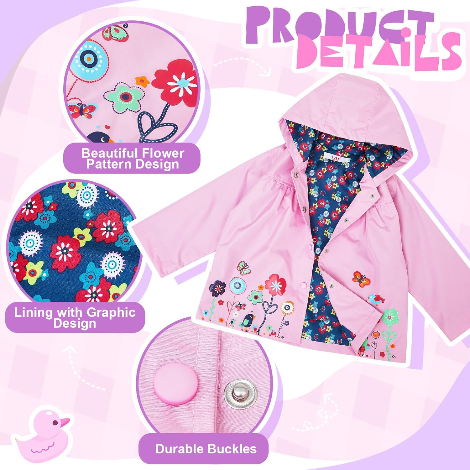 2 Pcs Toddler Raincoat Rain Boots Set Kids Baby Cartoon Hoodie Zipper Jacket Short Rain Shoes for Little Boys Girls