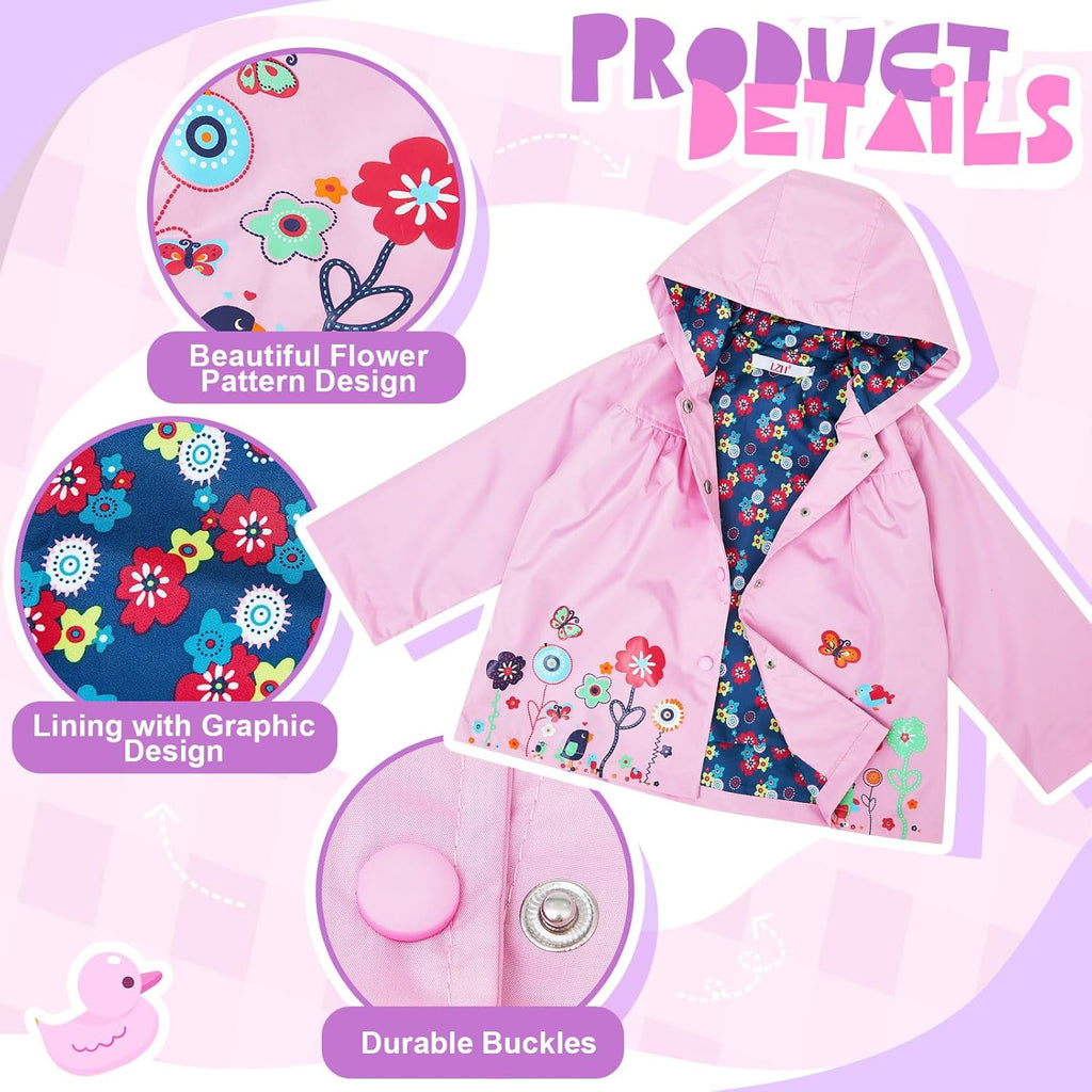 2 Pcs Toddler Raincoat Rain Boots Set Kids Baby Cartoon Hoodie Zipper Jacket Short Rain Shoes for Little Boys Girls