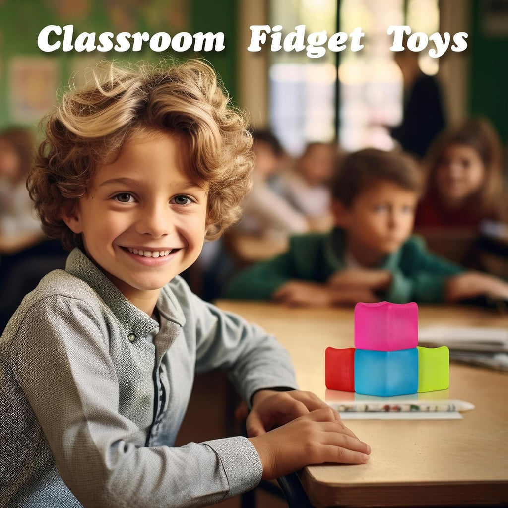 4Pack Slow Rise Squishy Square Cube Nice Stress Cube Gel Stress Balls for Adults, Malt Sugar Stress Balls, Fidget Ice Cube Squishy‘s - Relieve Anxiety/Autism/ADD/ADHD