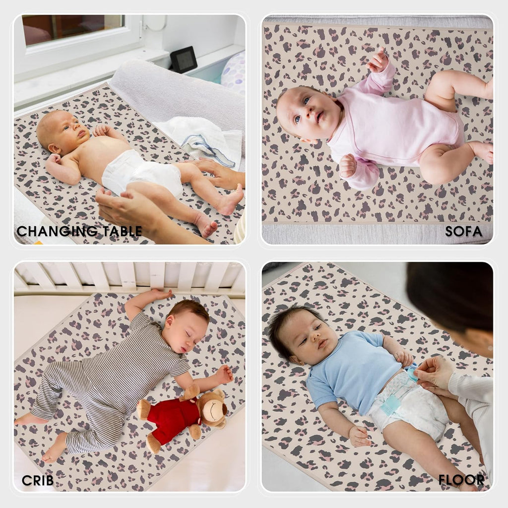Vegan Leather Baby Changing Mat - Wipeable Portable Changing Pad, Foldable Travel Changing Mat for Baby, Newborns Toddlers Shower Gifts (Leopard Print,20"*28")