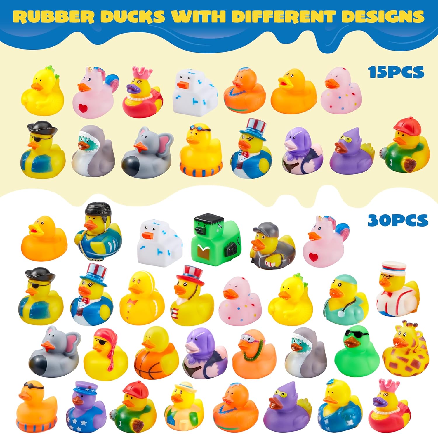 JOYIN 60 Pcs Rubber Ducks, Random Assortment Ducks Bulk with Mesh Carry Bag, Mini Rubber Duckies for Baby Bath Toys, Kids Toddler Summer Pool Toys Birthday Gifts Party Favors