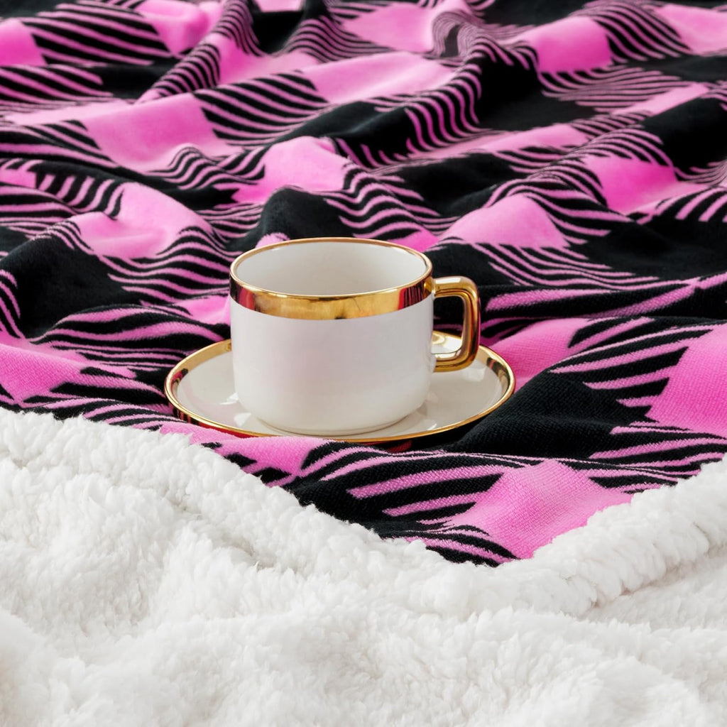 Touchat Sherpa Plaid Twin Blanket 60" X 70", Fuzzy Fluffy Soft Cozy Throw Blanket, Twin Size Plush Fleece Flannel Plush Microfiber Blanket for Couch Bed Sofa (Rosepink)