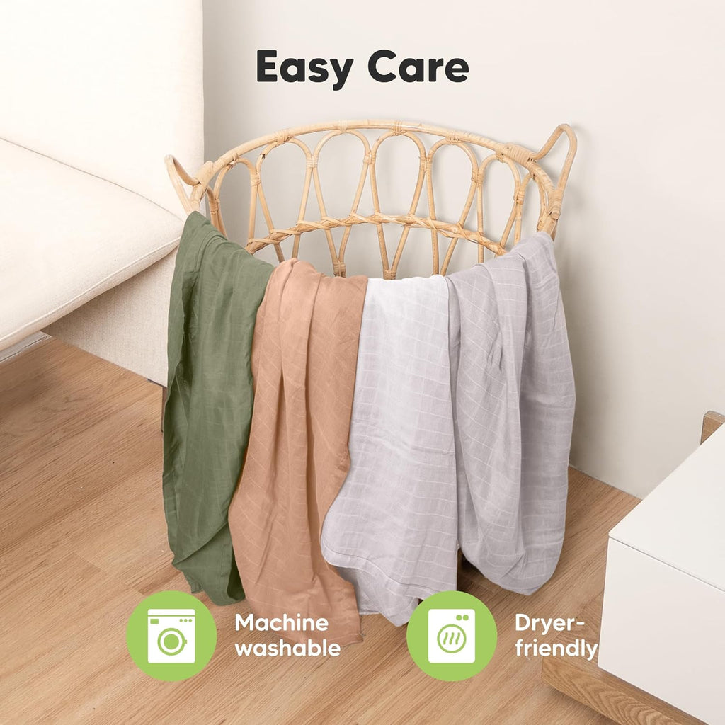 4-Pack Muslin Swaddle Blankets for Boys, Girls - Organic Baby Swaddles for Newborns, Soft & Breathable Receiving Baby Blankets for Girl, Boy, Neutral, Newborn Essentials Gift (Pine)