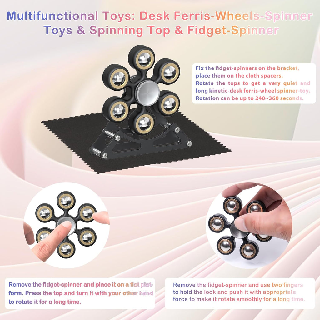 Desk Toys for Fidget Ferris-Wheel Spinner: 4mins Metal Cool-Gadgets Kinetic-EDC-Toy, Cool-Stuff for Kid Children Teen Adult, ADHD Tools Stress Relief Gift for Office Home School Men Woman Christmas