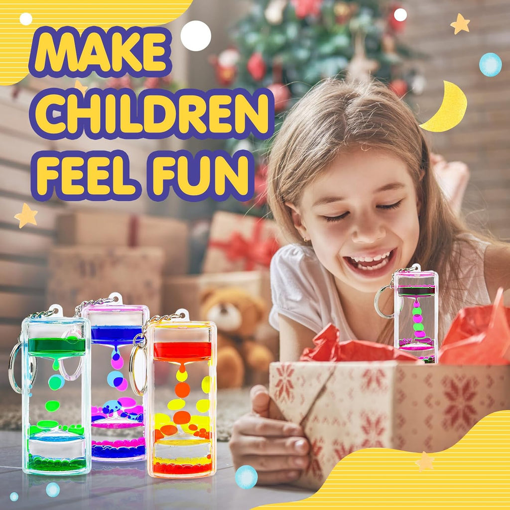 Liquid Motion Timer Key Chain - Sensory Bubbler Toy for Calming Fidget, Stress Relief - Water Bubble Desk Toy for Kids (1Box-4Pcs(Key Chain) Edition)