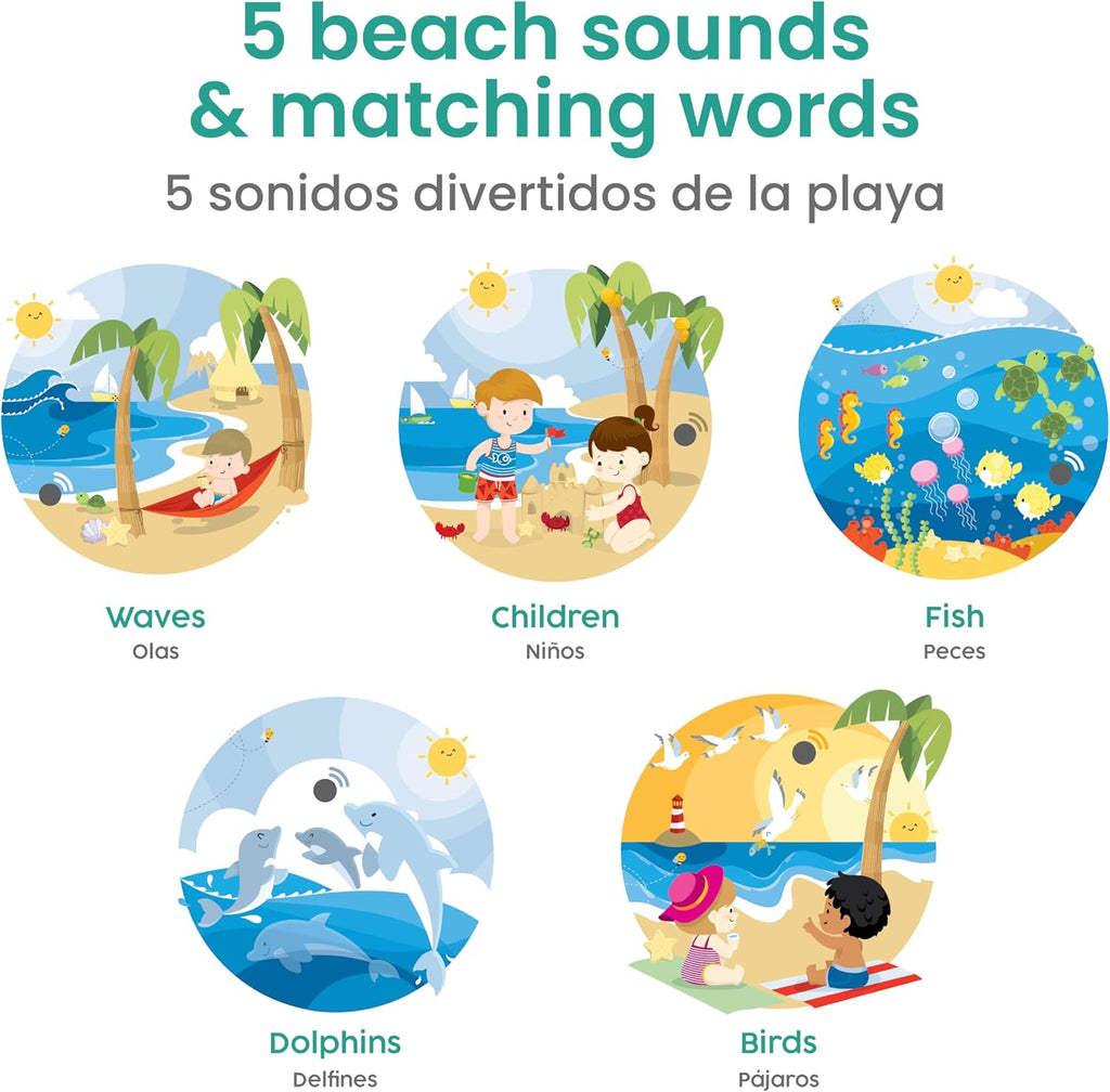 Binibi Spanish Books for Babies & Toddlers 1-3 The Beach Interactive Bilingual Sound Book with Fun Beach Sounds | Bilingual Children's Book | Spanish Learning for Kids