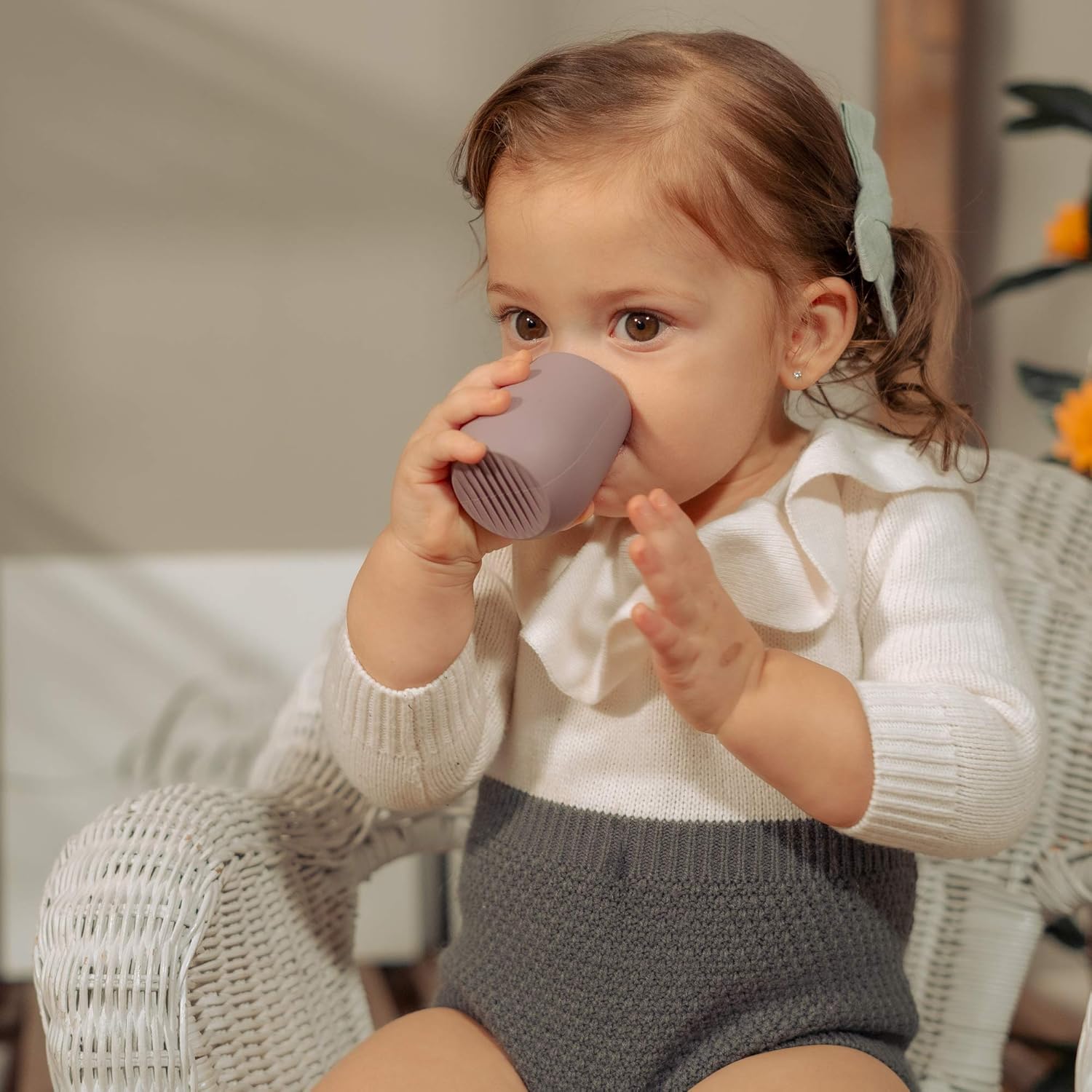 | Teenie Tiny™ Silicone Developmental Baby-Led Weaning Drinking Cups (2 pack) (Mauve and Blue Fusion)